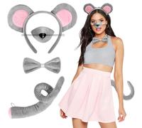 iZoeL Mouse Costume Women Grey Mouse Ears Headband Tail Ears Headband - Rat Storybook Character Outfit for World Book Day Fancy Dress Party & School Book Week