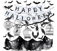 iZoeL Reusable Spooky Halloween Decorations Halloween Banner Cloth Hanging Bird Cage Crows Bats - Party Indoor Outdoor Decorations