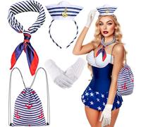 iZoeL Sailor Outfit Woman Sailor Costume Girls Sailor Hats Headband Captains Hat Sailor Scarf Backpack Nautical Party Sailor Fancy Dress Ladies for Nautical Sea Yach Party