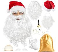iZoeL Santa Claus Costume Accessories - Father Christmas Costume for Men & Women - Santa Claus Hat Father Christmas Beard and Wig Hairy & Bag - Christmas Fancy Dress Set