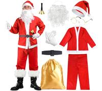 iZoeL Santa Claus Costume For Men Father Christmas Costume Santa Claus Hat Tops Pants Santa Beard And Gift Bag for Christmas Fancy Dress Holiday Celebrations Christmas Parties Events