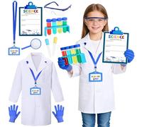 iZoeL Scientist Costume Kids Lab Kit White Lab Coat, Science Experiment Kit Boys Girls, Scientist Dress Up Set Goggles for British Science Week Costume World Book Day KS1 KS2 Role Play