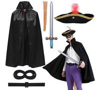 iZoeL The Highway Rat Costume Adult Boys Puss in Boots Costume Highway Man Character Cape Hat and Sword Halloween Fancy Dress Ideas Pirate Robber Carnival World Book Day