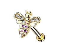 Izpack 16G 316L Surgical Stainless Steel Honeybee Labret Monroe Helix Studs Crystal Cubic Zirocnia Bee Cartilage Tragus Nose Stud Earrings Cute Body Piercing Jewelry Gifts for Women Girls Men,