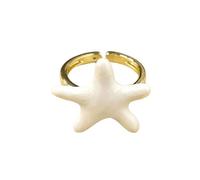 Izpack Cute Starfish Statement Ring Gold Plated Sea Star Summer Beach Costume Accessories Adjustable Open Finger Bands Engagement Promise Rings Enameled Fashion Jewelry for Women Holiday Party