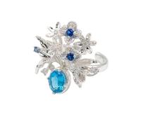 Izpack Dainty Flower Bouquet Vase Statement Open Ring Crystal CZ Floral Cluster Leaf Botanical Adjustable Promise Band Engagement Wedding Comfort Fit Rings for Women Delicate Cocktail Party Jewelry