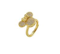Izpack Dainty Lady Mouse Statement Ring for Women Stainless Steel Crystal CZ Mice Animal Cartoon Bow Knot Adjustable Open Rings Friendship Eternity Wedding Finger Band Cute Jewelry Gifts Birthday