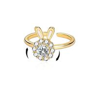 Izpack Dainty Rabbit Spinner Ring Cubic Zirconia Crystal Bunny Animal Stacking Adjustable Open Bands Fidget Anxiety Relieve Rings Cute Jewelry Gifts for Women Bff, Copper, Cubic Zirconia