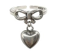 Izpack Dangling Heart Bowknot Statement Ring for Women Charm Love Hearted Expandable Open Finger Bands Adjustable Stacking Wedding Promise Rings Fashion Anniversary Jewelry Gifts Bridal