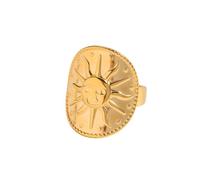 Izpack Embossed Sun Round Coin Statement Open Ring for Women Stainless Steel Expandable Star Geometric Adjustable Knuckle Finger Rings Band Comfort Fit Stackable Fashion Jewelry Birthday
