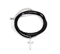 Izpack Faith Cross Layered Bracelet Black String Rope Braided Hope Blessed Adjustable Wrist Bracelets Punk Protection Jewelry Gifts for Men Women Boys