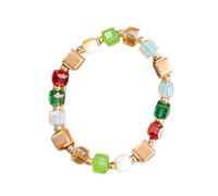Izpack Fashion Colorful Cube Geometric Beaded Stretched Bracelet Kawaii Candy Colors Square Crystal Beads Elastic Wrist Bracelets Boho Holiday Jewelry for Women Daughter BFF