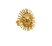 Izpack Golden Sun Face Open Statement Ring Stainless Steel Apollo God Sunburst Ray Celestial Adjustable Stack Finger Rings Comfort Fit Fashion Trendy Band Vintage Greek Helios Jewelry for Women