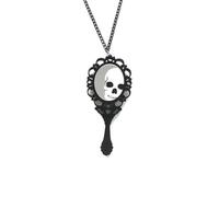 Izpack Halloween Ancient Mirror Skull Head Pendant Necklace for Women Acrylic Black Hexenspiegel Witch Magic Mirrored Skeleton Chain Necklaces Statement Personalized Festival Holiday Party Jewelry