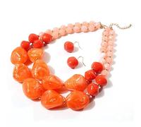 Izpack Layered Bead Statement Necklace Earrings Set for Women Boho Acrylic Beaded Dangle Hook Hoop Earring Chunky Strands Large Bib Collar for Wedding Party Jewelry