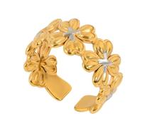 Izpack Lucky Four Leaf Clover Statement Open Ring for Women Stainless Steel Love Heart Flowers Chunky Rings Adjustable Promise Engagement Finger Band Comfort Fit Fashion St.Patrick's Day Jewelry