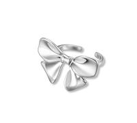 Izpack Minimalist Bow Knot Open Statement Ring for Women Ribbon Bowknot Adjustable Stacking Fashion Rings Comfort Fit Knuckle Finger Band Cute Holiday Jewelry (Silver)