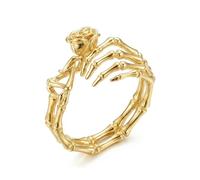 Izpack Rock Skull Hand Rose Flower Ring for Women Statement Adjustable Open Gothic Skeleton Floral Wrap Finger Rings Comfort Fit Punk Jewelry Halloween