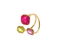 Izpack Sparkling CZ Geometry Adjustable Cocktail Ring for Women (Hot Pink)
