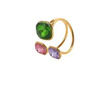 Izpack Sparkling CZ Geometry Adjustable Cocktail Ring for Women | Stainless Steel, Dainty Layered, Triple Color, Cushion Cut Crystal, Square Bezel, Stack Statement Finger Band, Wedding Party