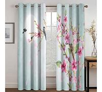 IZREEL 100% Blackout Curtains 86X83 Inch for Living Room Home Decoration - Eyelet Thermal Insulated Window Treatments 3D Flower Bird Art Printed, Drapes for Nursery Bedroom 2 Panels