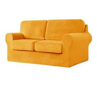 IZREEL 5-Piece Stretch Velvet Loveseat Cover,Sofa Slipcovers,2 Seater Couch Slipcover With Separate Backrests And Cushions Covers With Elastic Band Anti-Slip Furniture Protector(Gold)