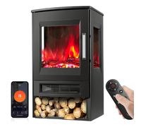 Izrielar electric fireplace with heater, wall fireplace electric, fireplace electric WiFi app remote control, 900/1800W LED flame effect fireplace fire with thermostat, panoramic viewing window timer