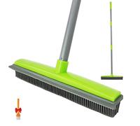 IZSOHHOME Push Broom Pet Hair Removal Broom with Squeegee,Soft Silicone Bristle Broom with Long Handle, Non Scratch Carpet Sweeper Brush for Cat/Dog Hair Hardwood Tile Windows(Green)