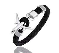 IzuBizu London Mens Unisex Stainless Steel Silver Airplane Anchor Bracelet Aviation Rope Chain Airforce Plane Travel Holiday Birthday Christmas