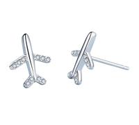 IzuBizu London Women's 925 Sterling Silver Airplane Stud Earrings Cubic Zirconia Diamonds Plane Travel Holiday Lover Birthday Anniversary Jewellery