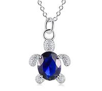 IzuBizu London Womens 925 Sterling Silver Blue Turtle Diamond Cubic Zirconia Crystal Animal Necklace Anniversary Birthday Mother's Day