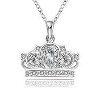 IzuBizu London Womens 925 Sterling Silver Cubic Zirconia Silver Faux Princess Necklace Crown White Diamond Queen Anniversary Birthday Pendant