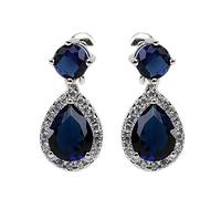 IzuBizu London Women's Tibetan Silver Dark Blue Cubic Zirconia Diamond Stud Earrings Wedding Dangly Tear Drop Anniversary Easter Party