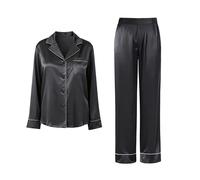 IZURIA lapel silk-like dark grey long sleeved top and pants set S