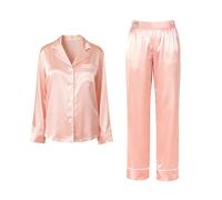 IZURIA lapel silk-like pink long sleeved top and pants set S