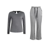 IZURIA v-neck grey long sleeved top and print pants set L
