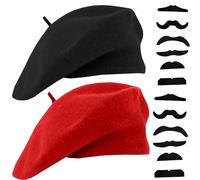 IZUS Adult Frenchman Artist Beret-Hat 2pcs with 12pcs-Moustache for Mime-Costume Halloween-Cosplay-Accessories