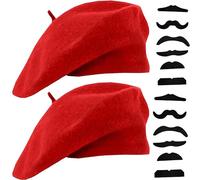 IZUS Adult Frenchman Artist Beret-Hat 2pcs with 12pcs-Moustache for Mime-Costume Halloween-Cosplay-Accessories