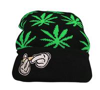 IZUS Marijuana Weed Cuff Beanie-Hat - Knit Winter Hat for Women Men, Green, One size