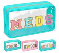 izuzta Chenille Letter Clear DRUGS MEDS Makeup Bag Travel Small Preppy Makeup Bag, B-MEDS-Green, Style B