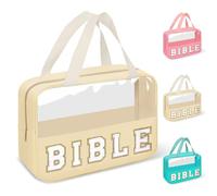 Izuzta Chenille Letters Clear Cosmetic Bags Tote, Preppy Cosmetic Bag with Handle, Bible Beige