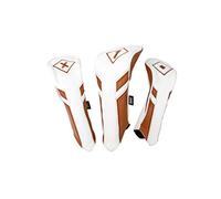 IZZO Golf Premium Molded Headcover Set White/Camel - Includes Driver, Fairway Wood and Hybrid Golf headcovers