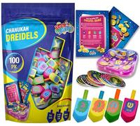 Izzy 'n' Dizzy Hanukkah Dreidels - Multi Colored Wooden Dreidel - 100 Pack Medium