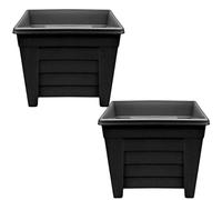 Izzy Square Plant Pot Plastic Planter Heavy Duty Indoor Outdoor Home Garden Window Herb Flower Box 33cm Square Planter Ebony Twin Pack (Pack of 2 Single)