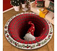 J,160*160,Christmas Decorations 3D Rug, Xmas Optical Illusion Rugs,Santa Claus Quilted Round Mat,Exquisite Non-Slip Rugs with Depth Pattern for Holiday Entryway Living Room Bedroom Christmas Decor