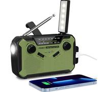 J-369 Wind Up Radio, Survival Equipment, AM/FM Portable Radio, Battery Radio with 3000mAh Power Bank, Solar Radio with Torch, Reading Lamp and SOS Alarm for Camping, Hiking and Emergencies (Green)