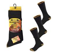J&A MARTS 3 Pairs Men's Diabetic Socks - Non Elastic Loose Top, Extra Wide Cotton Socks for Swollen Feet, Breathable Moisture-Wicking Cushioned Boot Socks - Reinforced Heels & Toes, UK Size 6-11