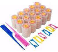 J&A Marts® 45-Piece Heatless Hair Rollers Set - Self-Grip Rollers in 37mm, 26mm & 15mm Sizes with 12 Duckbill Clips & 2 Tail Combs - Volumizing & Curling for Long, Medium & Short Hair