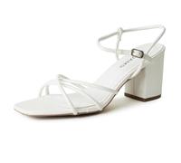 J. Adams Camila Sandals for Women - Square Open Toe Strappy Mid Block Heels, White Vegan Leather, 5.5 UK