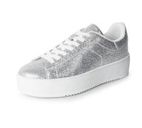 J. Adams Hero Platform Sneakers for Women - Casual Lace Up Fashion Tennis Shoes, Silver Glitter Laminated, 5 UK